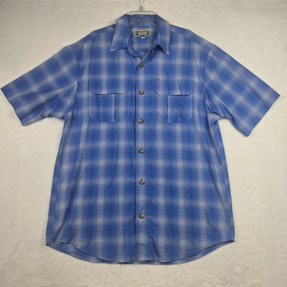 Duluth Trading Co Men's Blue White Plaid Short Sleeve‎ Button Down Shirt Medium